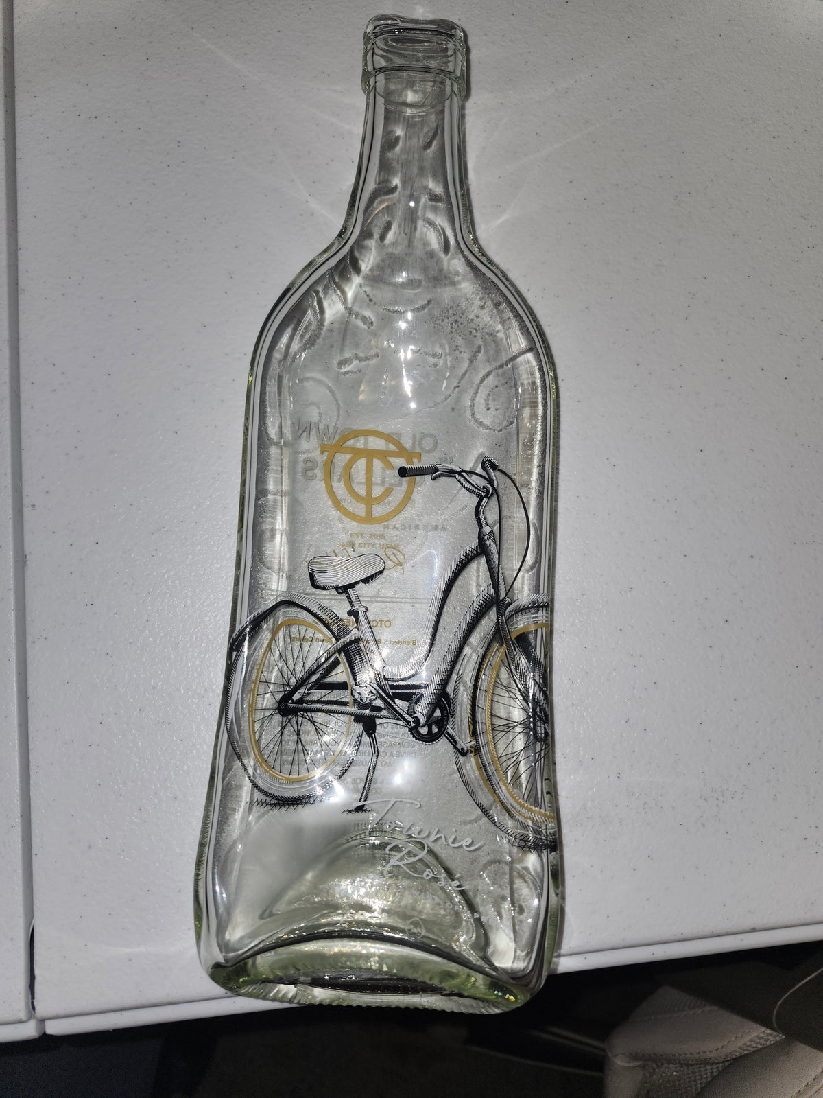 Clear Slumped Wine Bottle Tray with "Old Time Cellar" Label