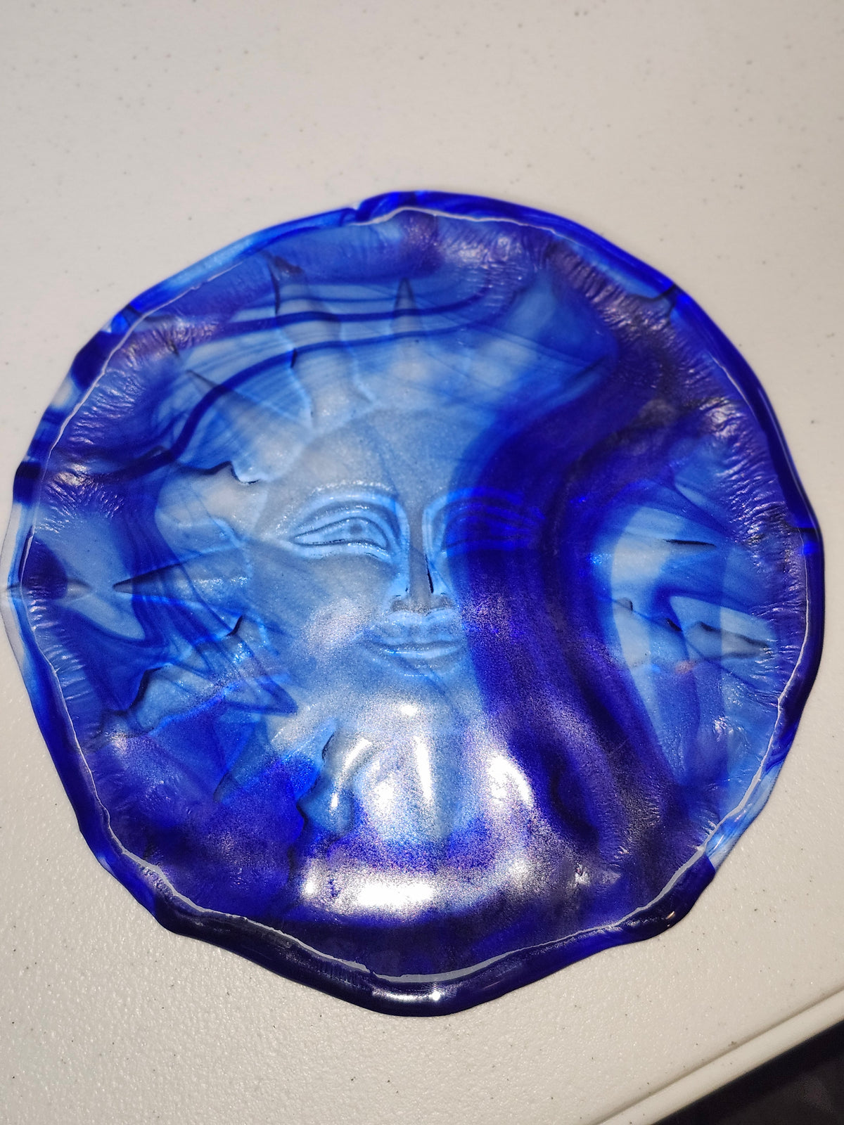 Fused Glass Art Blue Sun Plate