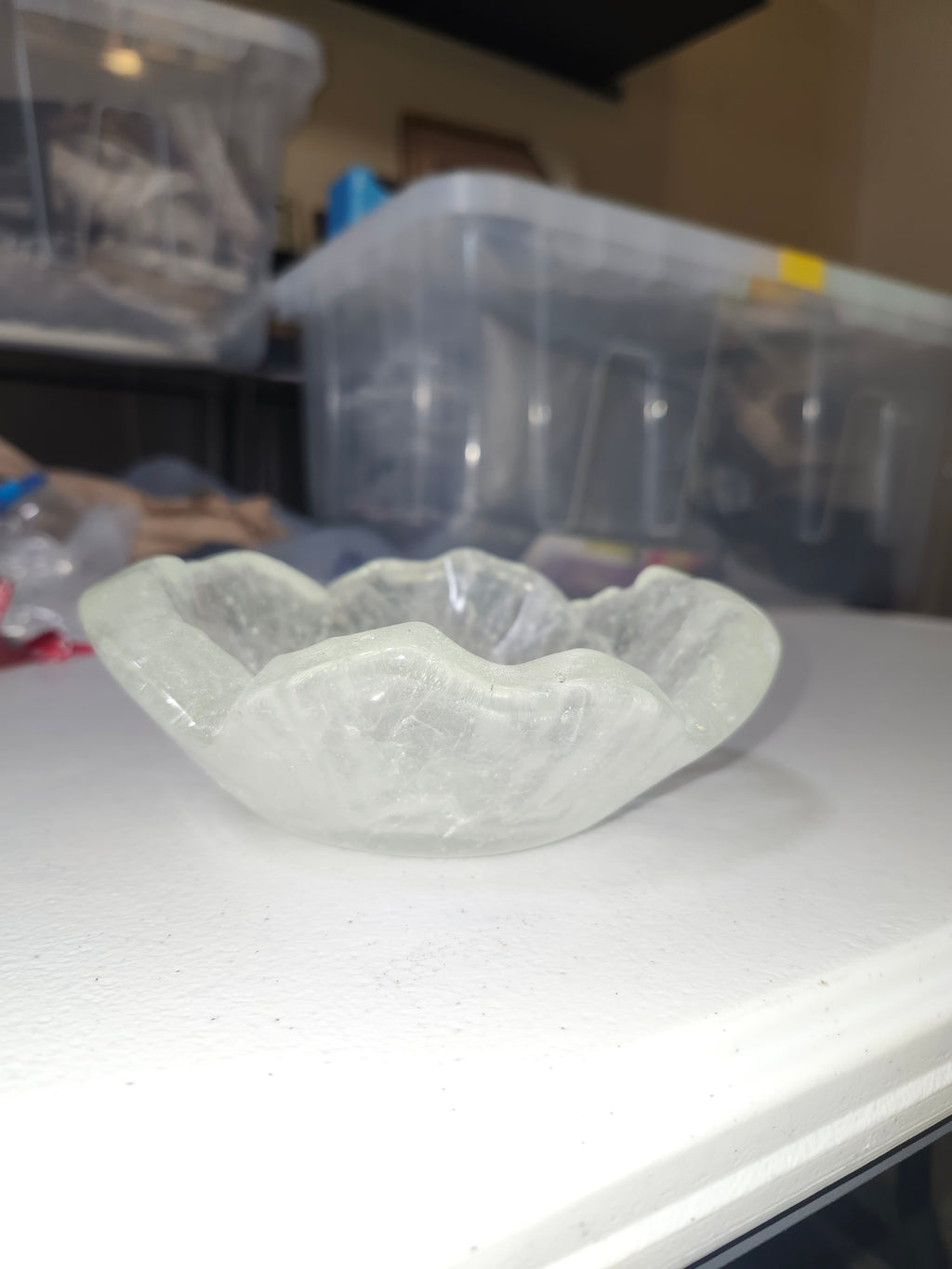 Fused Glass Art Clear Flower Bowl