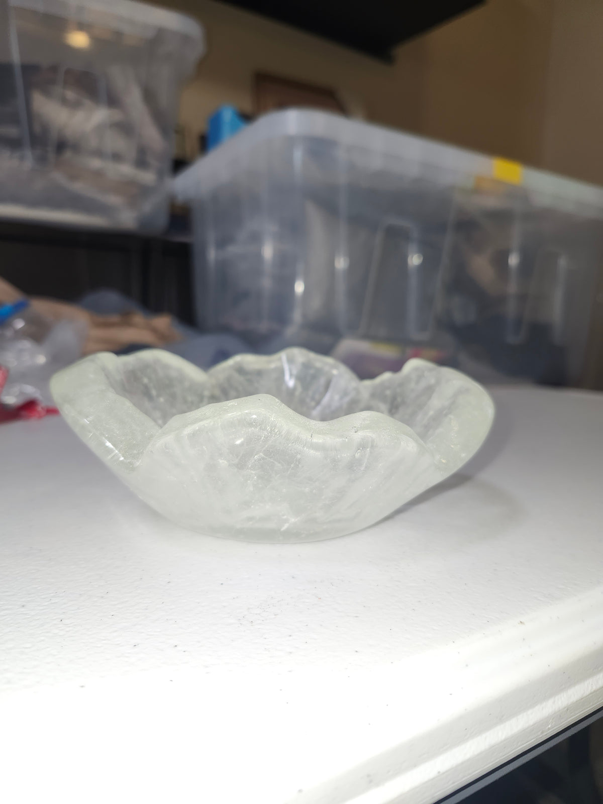 Fused Glass Art Clear Flower Bowl