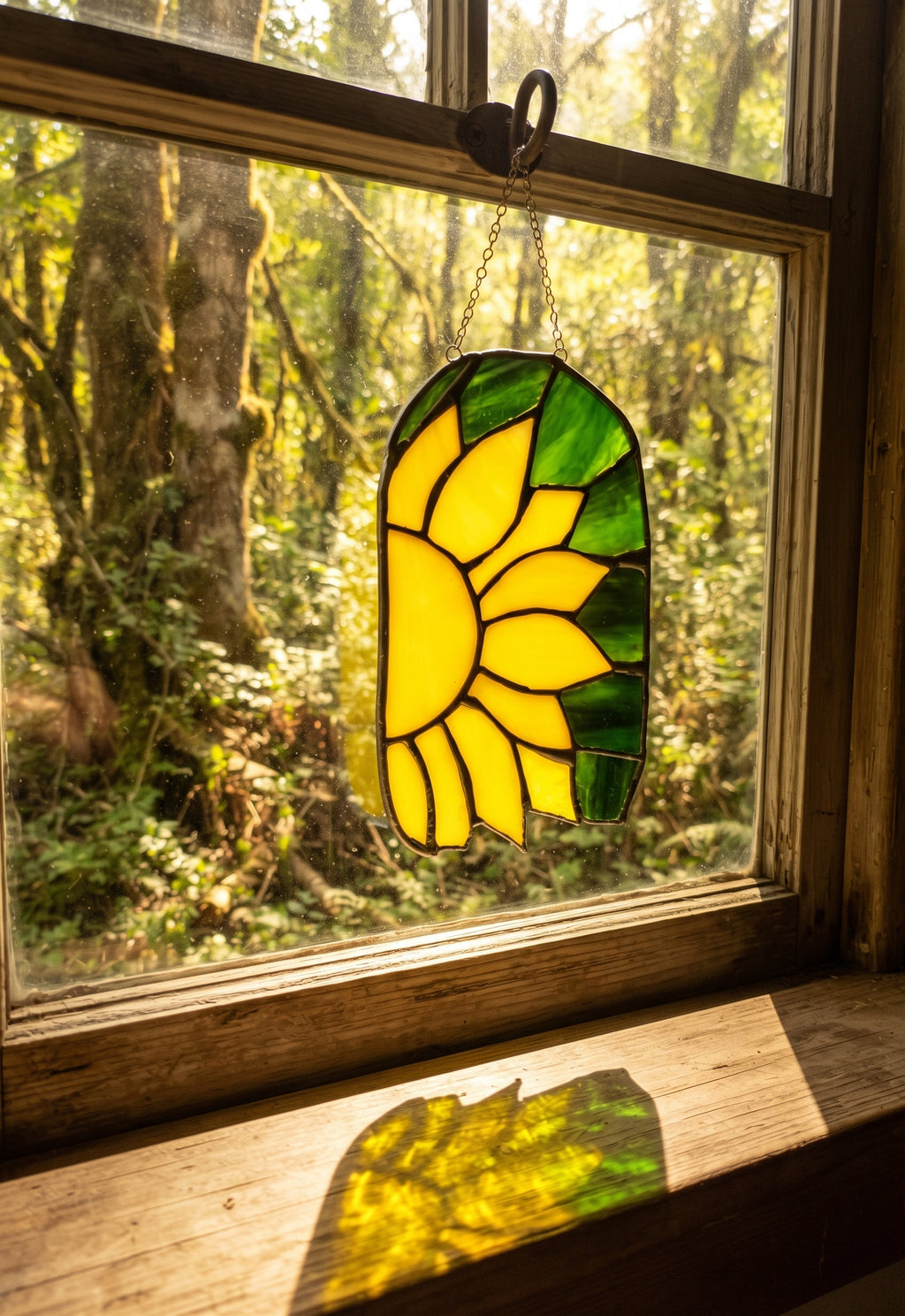 Handcrafted Stained Glass Sunflower Bloom Suncatcher