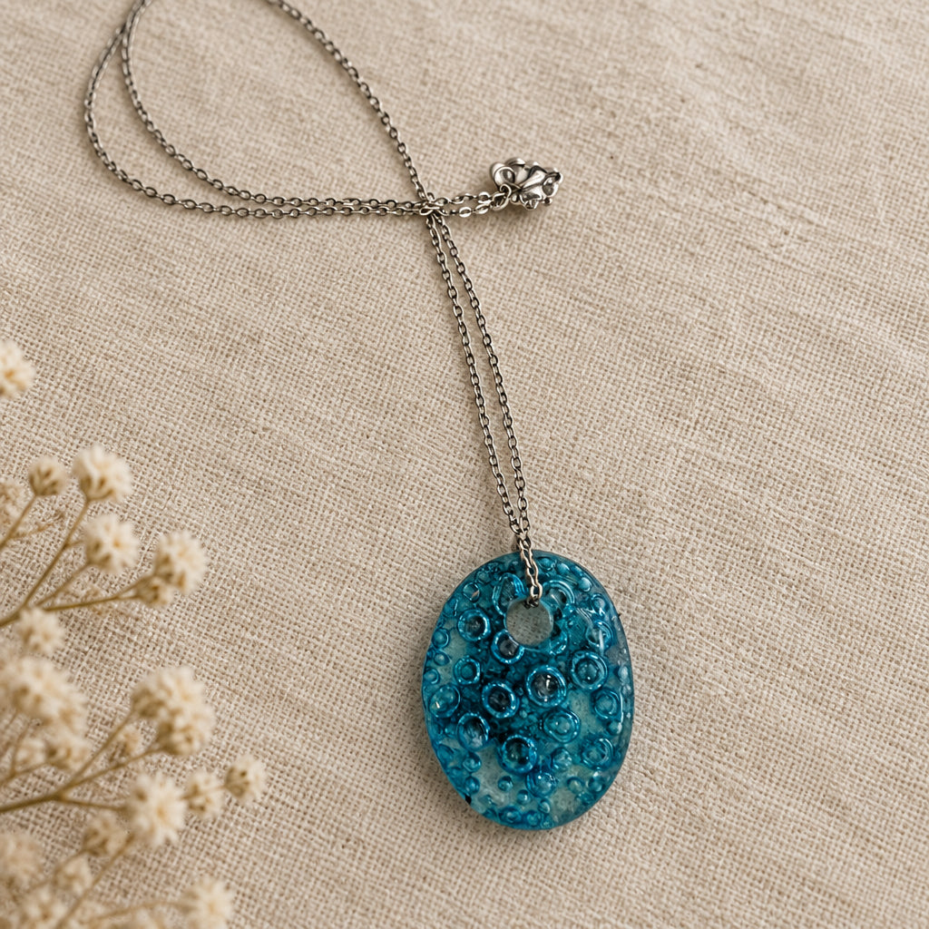 Handcrafted 1-Inch Blue Bubble Fused Glass Pendants