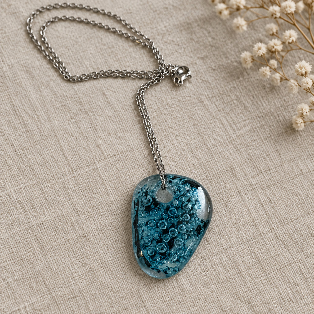 Handcrafted 1-Inch Blue Bubble Fused Glass Pendants