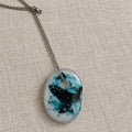 Handcrafted Blue & White Oval Fused Glass Pendant