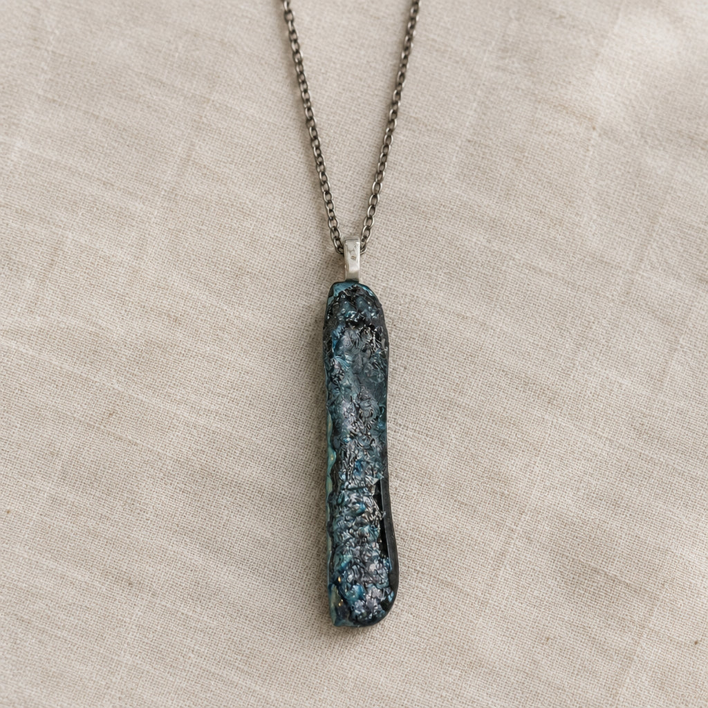 Handcrafted Long Skinny Dichroic Fused Glass Necklaces