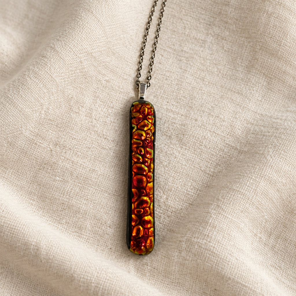 Handcrafted Long Skinny Dichroic Fused Glass Necklaces