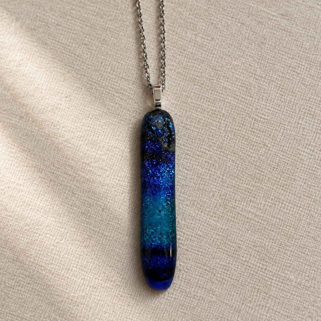 Handcrafted Long Skinny Dichroic Fused Glass Necklaces