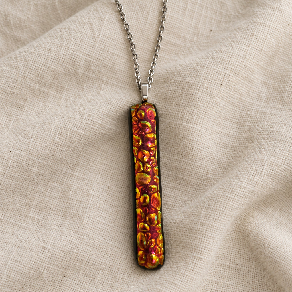 Handcrafted Long Skinny Dichroic Fused Glass Necklaces