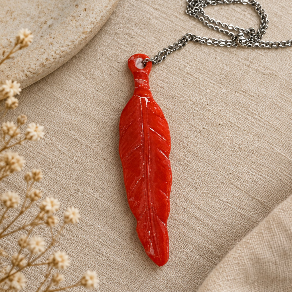 Handcrafted 4.5-Inch Feather Fused Glass Statement Necklaces