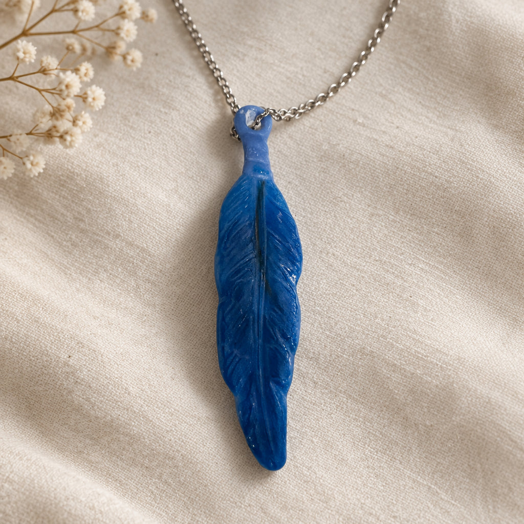 Handcrafted 4.5-Inch Feather Fused Glass Statement Necklaces