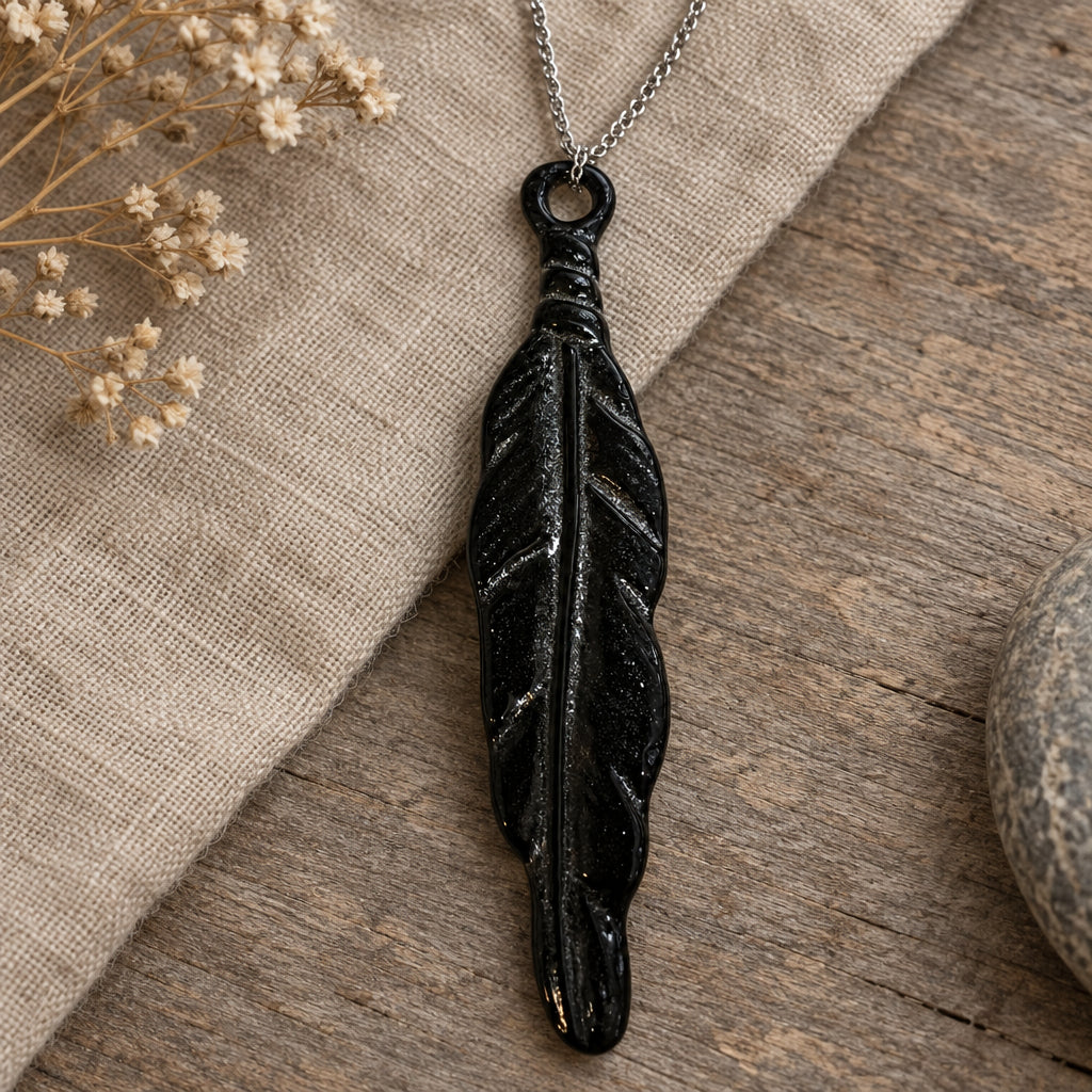 Handcrafted 4.5-Inch Feather Fused Glass Statement Necklaces