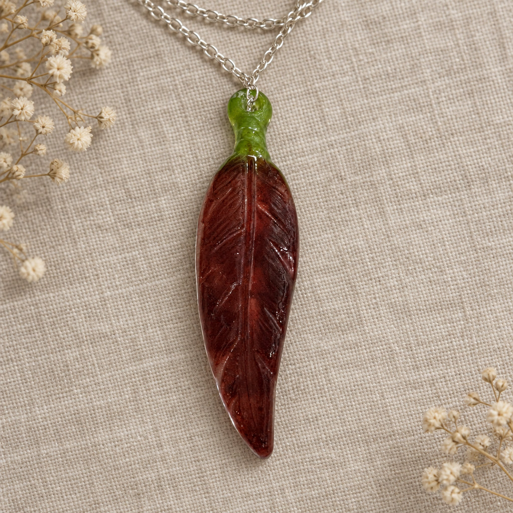 Handcrafted 4.5-Inch Feather Fused Glass Statement Necklaces