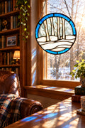 Handcrafted Stained Glass Winter Scene Suncatcher