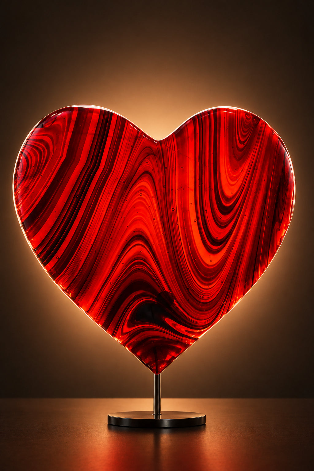 Handcrafted Large 12" Fused Glass Red Heart Sculpture