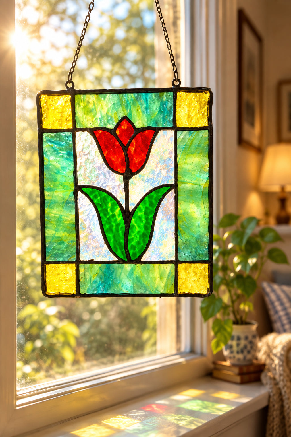 Handcrafted Stained Glass Tulip Suncatcher
