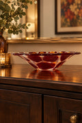 Handcrafted Fused Glass 9" Bowl with red/orange dots