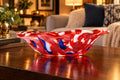 Handmade Red/White/Blue 11" Openwork Fused Glass Bowl