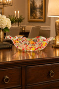 Handmade Clear/Multi-color 11" Openwork Fused Glass Bowl