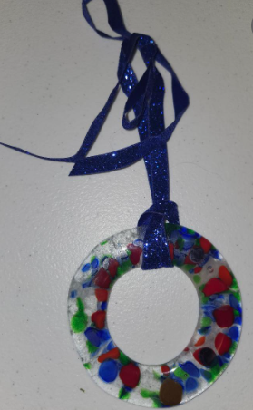 Handmade Fused Glass Christmas Wreath Ornament with Festive Ribbon