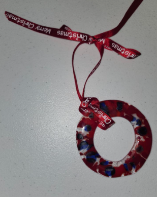 Handmade Fused Glass Christmas Wreath Ornament with Festive Ribbon