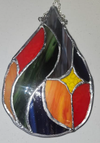 Handcrafted Abstract Teardrop Stained Glass Suncatcher (9")