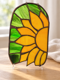 Fused Glass Sunflower Garden Panel, Handmade Glass Window Art