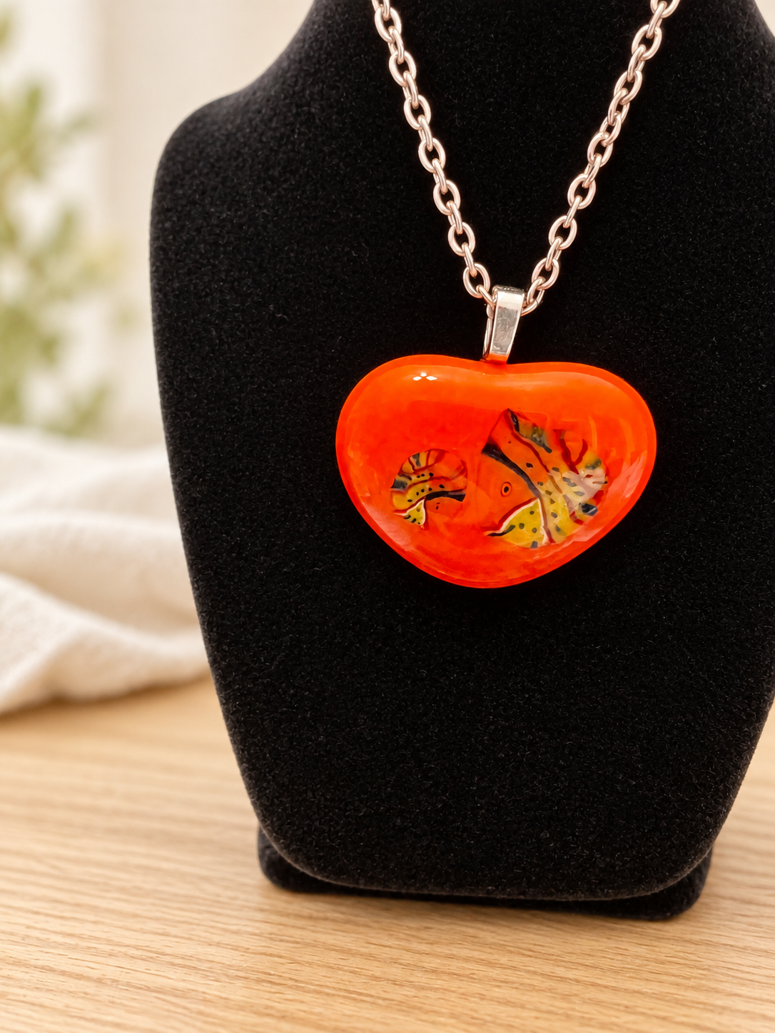 One-of-a-Kind Handmade Fused Glass Statement Pendant Necklace, 16-Inch Silver-Tone Chain design 2726