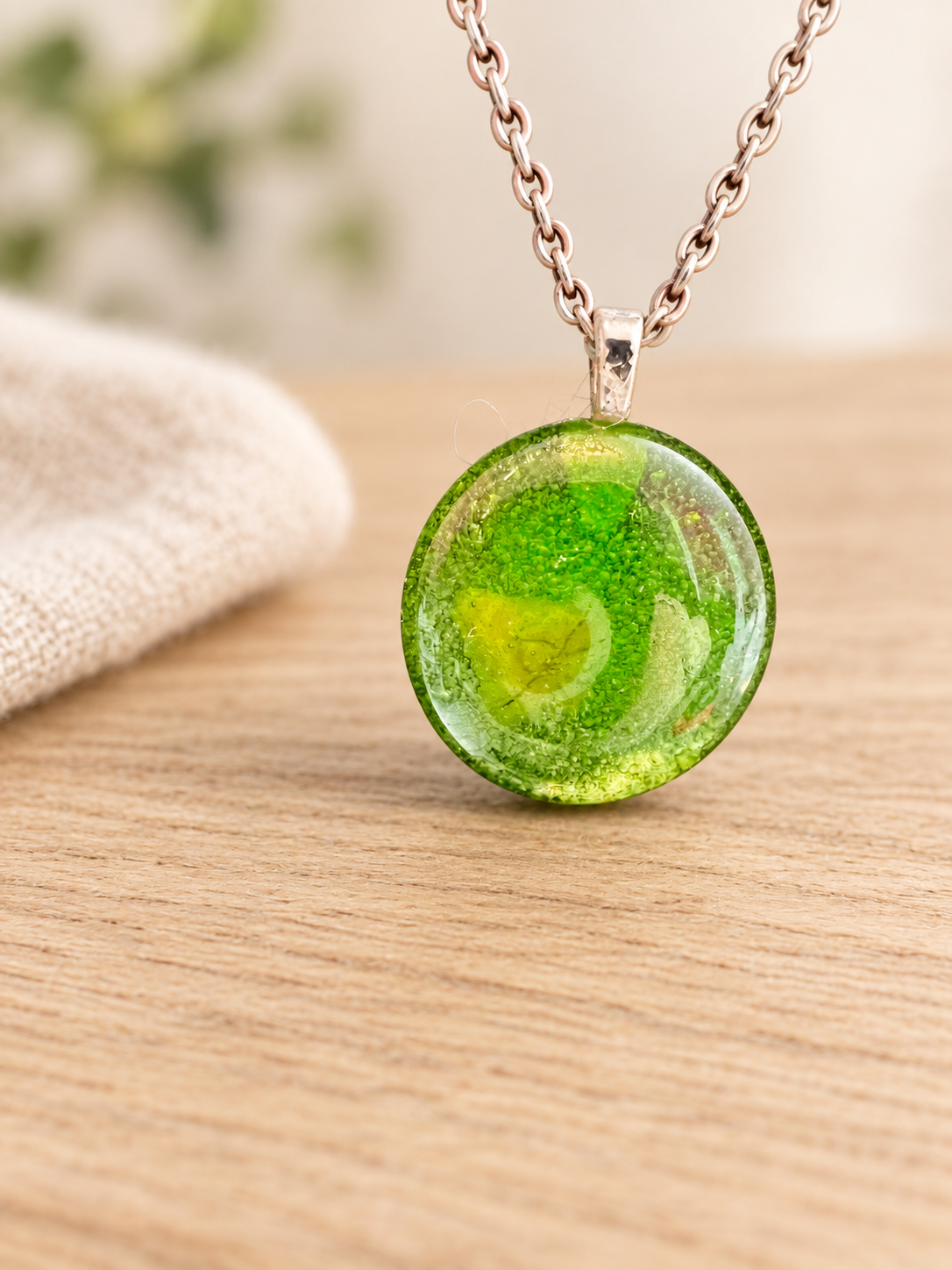 One-of-a-Kind Handmade Fused Glass Statement Pendant Necklace, 16-Inch Silver-Tone Chain design 2728