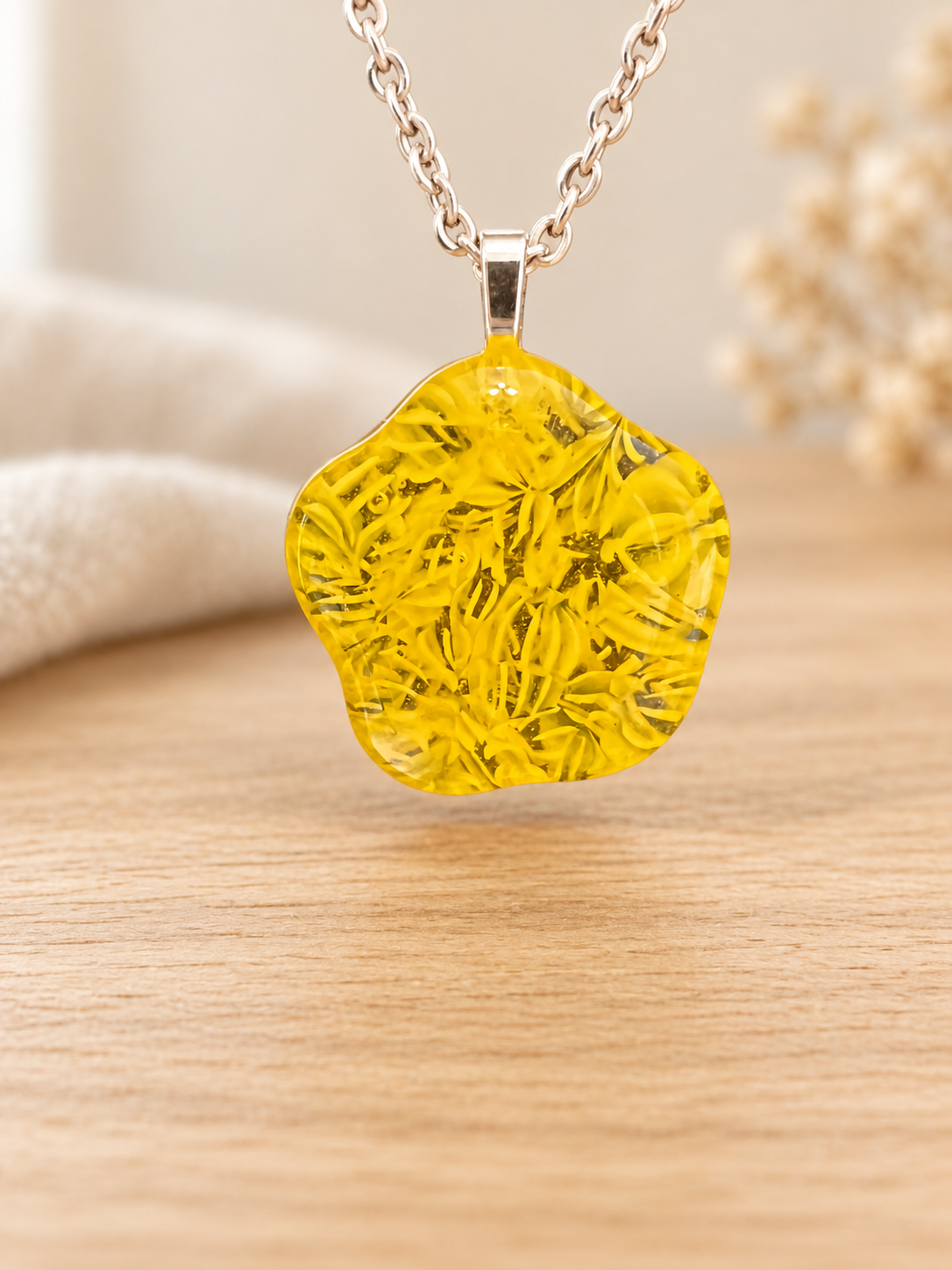 One-of-a-Kind Handmade Fused Glass Statement Pendant Necklace, 16-Inch Silver-Tone Chain design 2729