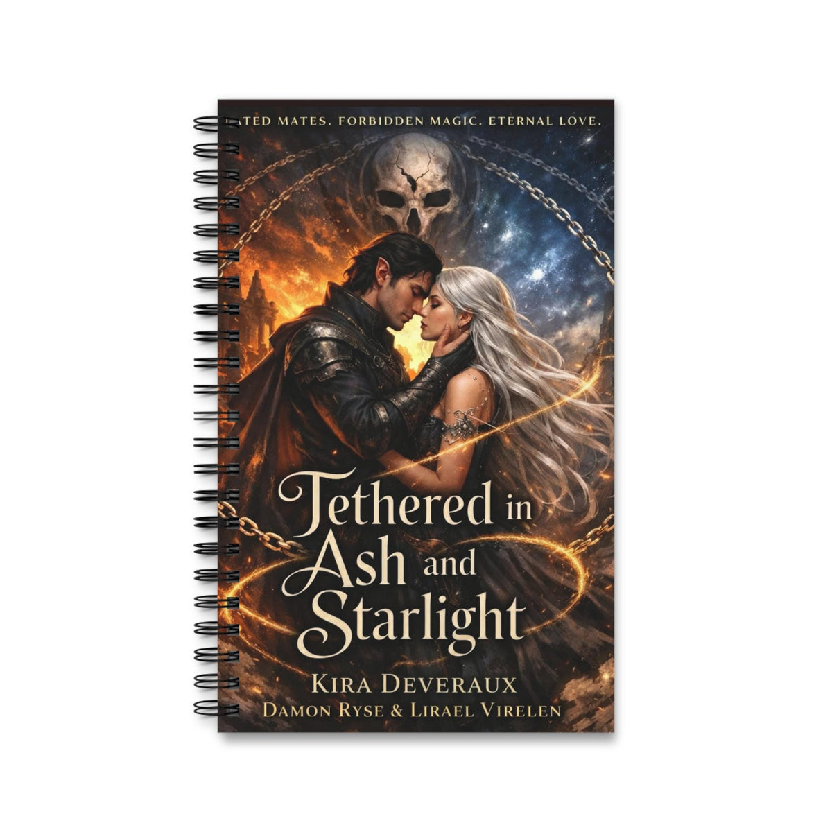 Tethered in Ash and Starlight Journal | Fantasy Romance Cover, Skeleton Moon Artwork