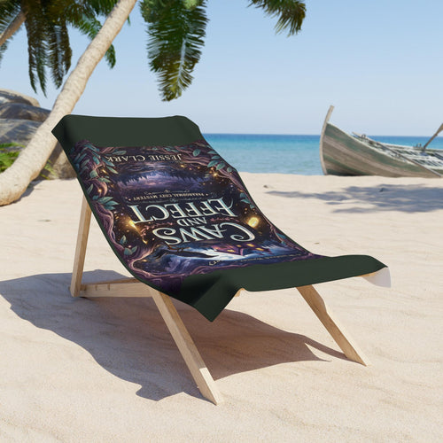 Caws and Effect book cover Beach Towel | Raven cottage night illustration