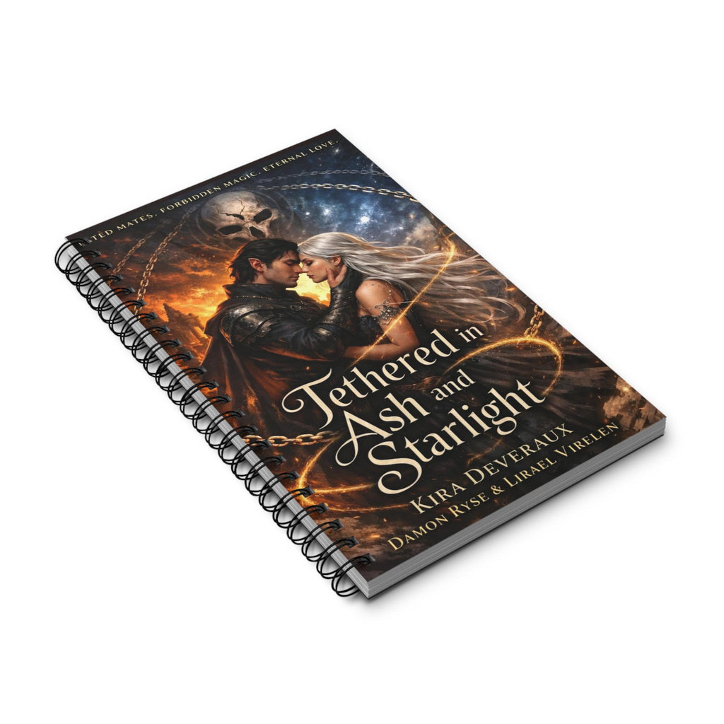 Tethered in Ash and Starlight Journal | Fantasy Romance Cover, Skeleton Moon Artwork