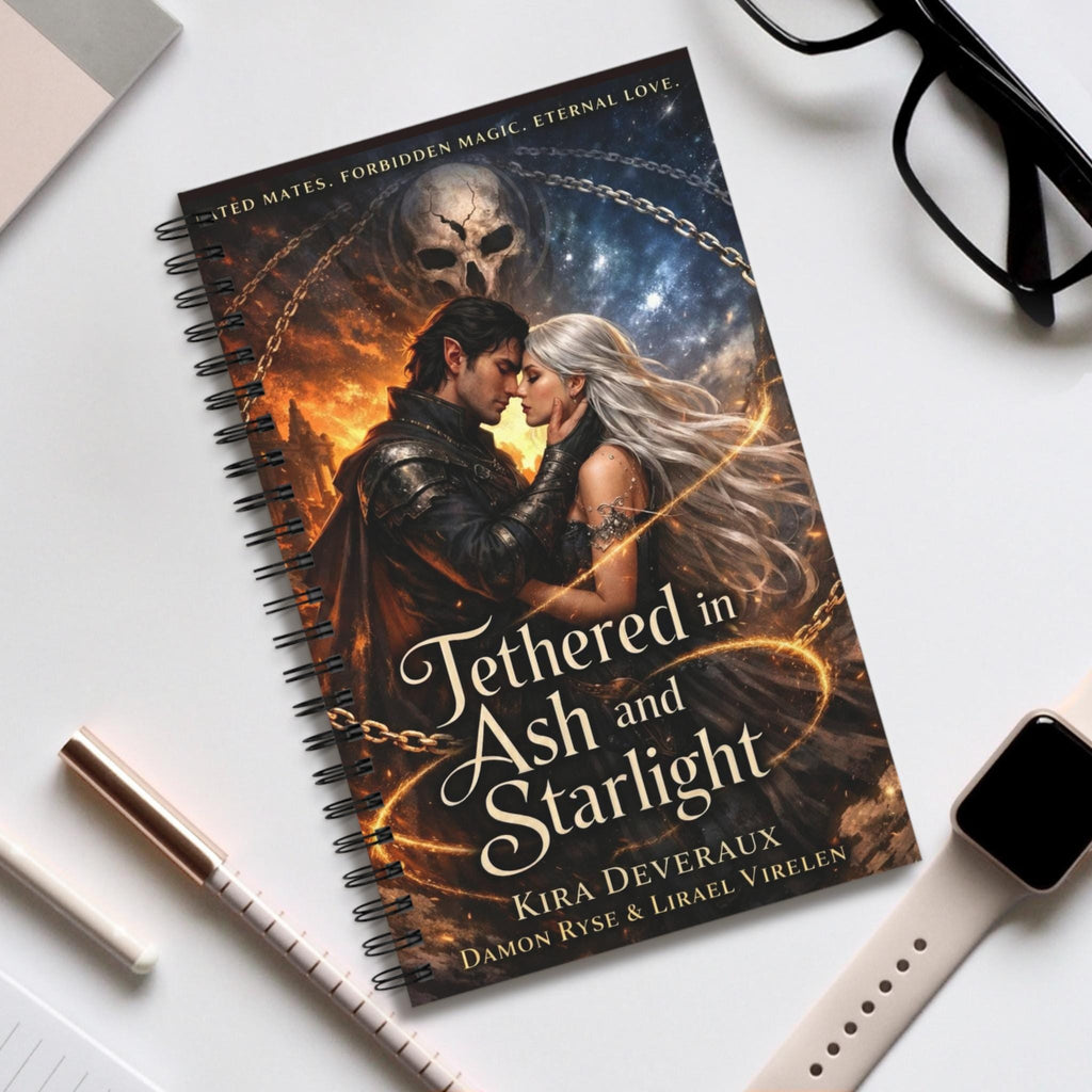 Tethered in Ash and Starlight Journal | Fantasy Romance Cover, Skeleton Moon Artwork