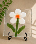 White Daisy Fused Glass Panel, Handmade Floral Glass Art, Small Flower Suncatcher Decor